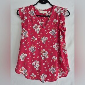 LOFT Floral Red Blouse